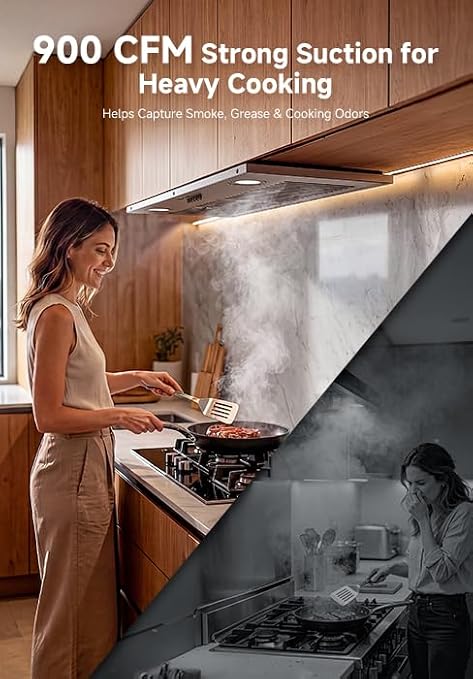 900 CFM 30 Inch Range Hood Insert, Stainless Steel Built-In Vent Hood | Powerful Range Hood with Strong Suction, Multi-Speed Fan, Stainless Steel, Ideal for Apartment Kitchen Cooking Smoke Removal
