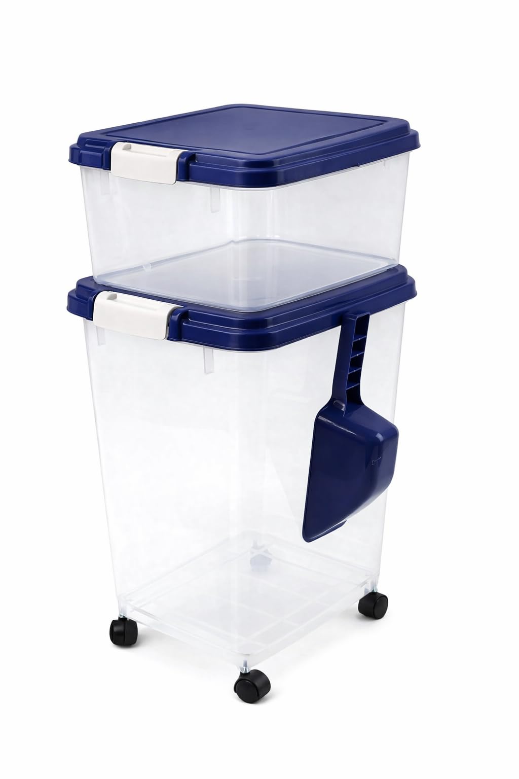 raxter Pet Food Storage Container Set, Clear with Red Lid, Food-Grade Plastic, 45L Combined Capacity, Airtight Seal, Wheeled Base, Stackable, 3 Piece Set with Measuring Scoop (Blue) — image 1