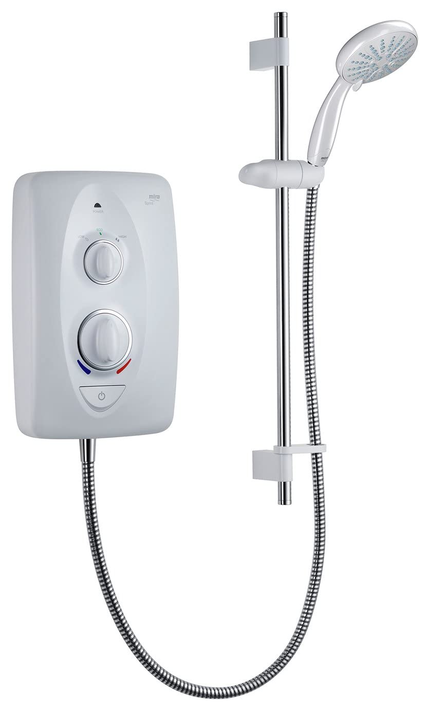 Mira Sprint Multi-Fit 9.5kW White Chrome Electric Shower - Four Spray Showerhead