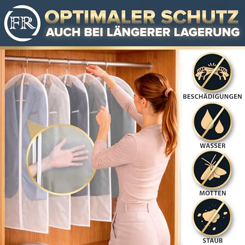 FiRiO® 4 x Premium Kleidersack Lang 160 cm für Mantel, Jacke & Abendkleid - Transparente Kleidersäcke mottensicher, atmungsaktiv & wasserfest - Hochwertige Kleiderschutzhülle Lang - Kleiderhüllen Lang