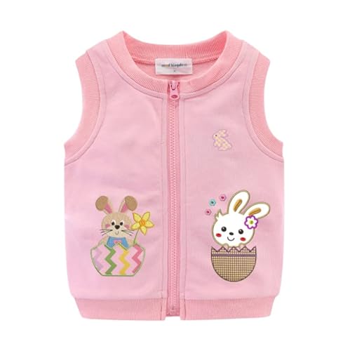 Mud Kingdom Toddler Boys Girls Vests Zipper Outerwear Cute Cartoon Embroidery Easter Spring Autumn Rabbit Pink 3T cover