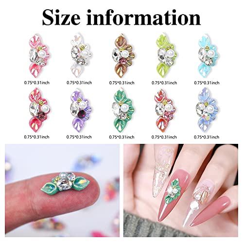 Danneasy 30Pcs 5D Flower Nail Charms Flat Back Embossed Nail Art Charms With Rhinestones Pearl Crystals Diamond Gems Nail Jewels Nail Decoration For Acrylic Nails Diy Craft Jewelry Making Accessories #TOP1