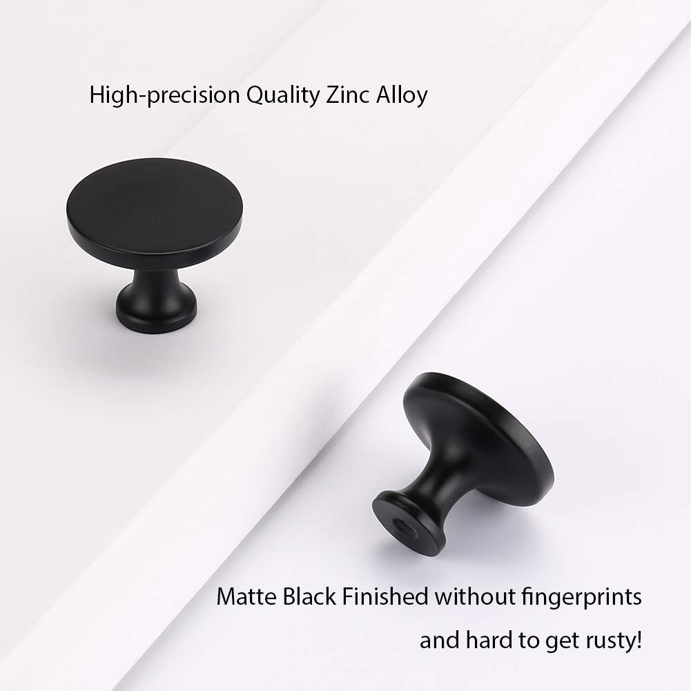 homdiy Black Cabinet Knob Kitchen Black Knobs - Matte Black Cabinet Knob Solid Drawer Knobs Modern Cabinet Hardware for Cupboard, Drawer, Single Hole, Pack of 30