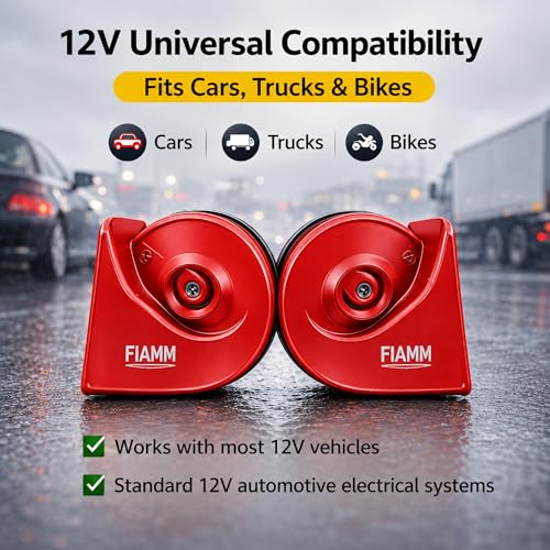 Image of FIAMM Car Horn 12V Loud Sound Dual Tone Snail Horn with Relay, Waterproof Heavy Duty Horn Set for Car, Bike & Truck, High Sound Universal Vehicle Horn (Set of 2)