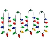 Windy City Novelties 4 Pack LED Light Up Christmas Bulb Necklace Party Favors with 6 Dynamic Light-Up Modes from Always On to Speedy Strobe