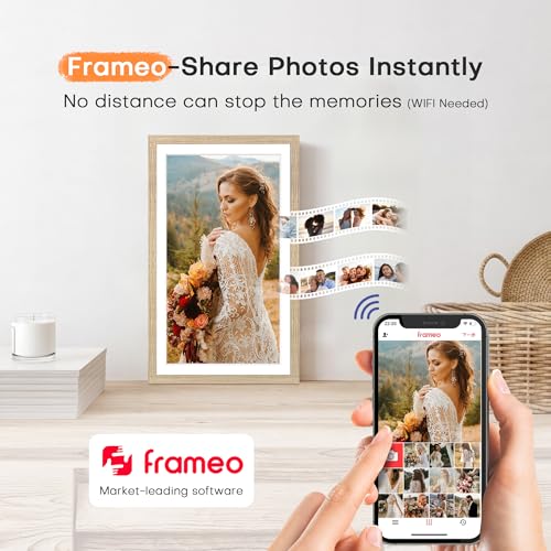 Image of Digital Picture Frame, Frameo WiFi 15.6 Inch Large Digital Photo Frame 32GB | 1920*1080 IPS FHD Touchscreen, Wall-Mountable, Share Video Picture, Electronic Photo Frame Slideshow, Mom Gift, Oyster White