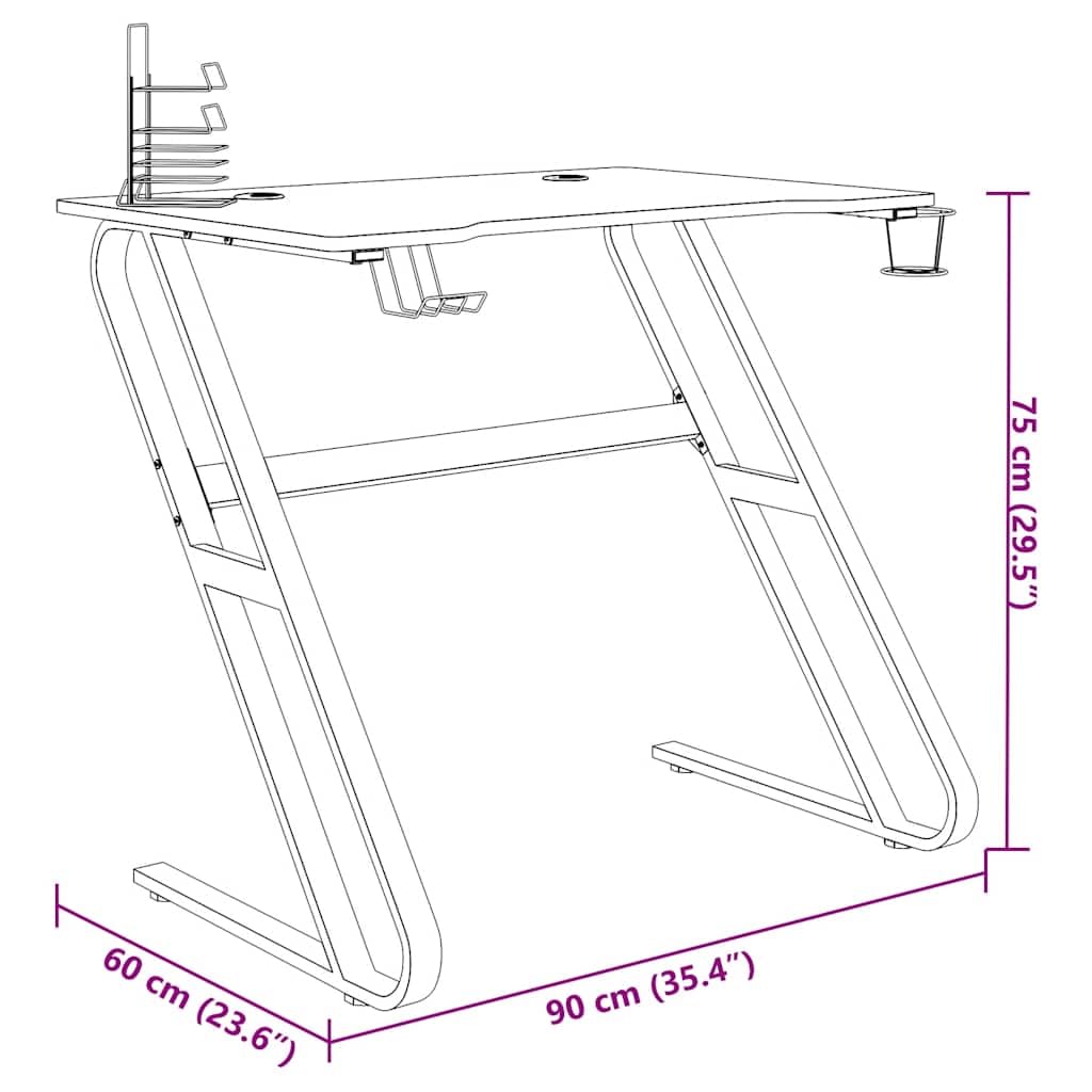 Gaming-Schreibtisch mit stabilen ZZ-Gestell Schwarz und Rot 90x60x75 cm für Gaming, Arbeit, Homeoffice, Arbeitsplatz, Monitor, Zubehör, Kabelmanagement, Jugendzimmer, ergonomisch