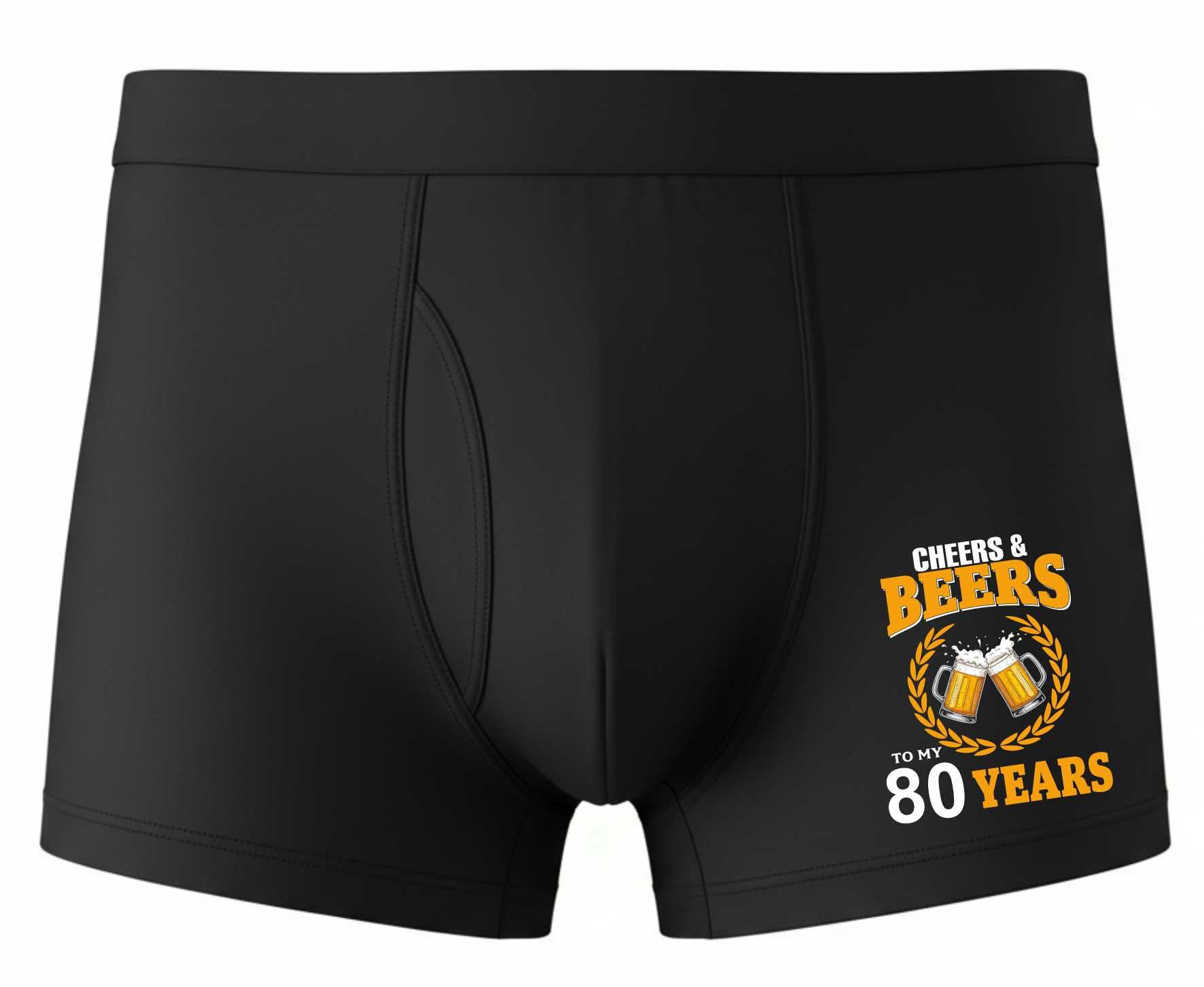 Print4u Men's Black Supersoft Bamboo Boxer Shorts Fun Gift 80Th Birthday Cheers And Beers Large