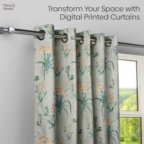 Image of haus & kinder Digital Printed Cotton Door Curtain 7 Feet Long Pack of 1 Door Curtain, 7 Feet Curtain for Door (Woodland Bloom, Light Pink 130x213 CM)