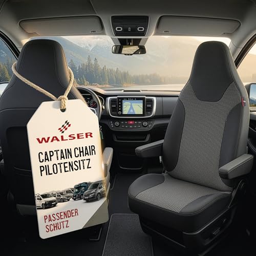WALSER Wohnmobil Sitzbezug 1 Einzelsitzbezug Pilotensitz + 2 Armlehnenbezüge Wohnmobil Schonbezug Universalgröße für drehbare Captain-Pilotensitze wie FIAT Ducato Pössl Knaus Adria Carthago