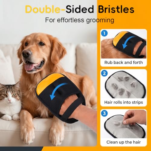 Image of Qpets Pet Hair Removal Glove for Dogs and Cats Reusable Electrostatic Lint Remover Mitt for Sofa Bed Carpet Clothing and Car Seats Comfortable Five Finger Design