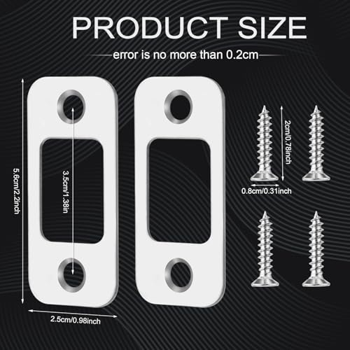 2er-Pack Riegel-Schließbleche, Türschließbleche mit Großem Loch und 4 Schrauben für Innentüren Türrückplatte mit Abgerundeten Ecken Türschlossplatte Schlossersatzteile für Türen (Silber)