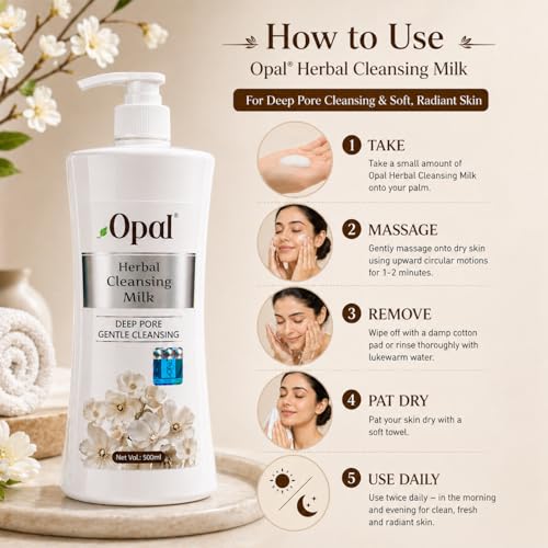 Image of OPAL Lotion Herbal Cleansing Milk, 500ml | Deep Pore & Gentle | Enriched with Natural Extracts | Nourishing & Hydrating | Suitable for Face, Body, and Hands