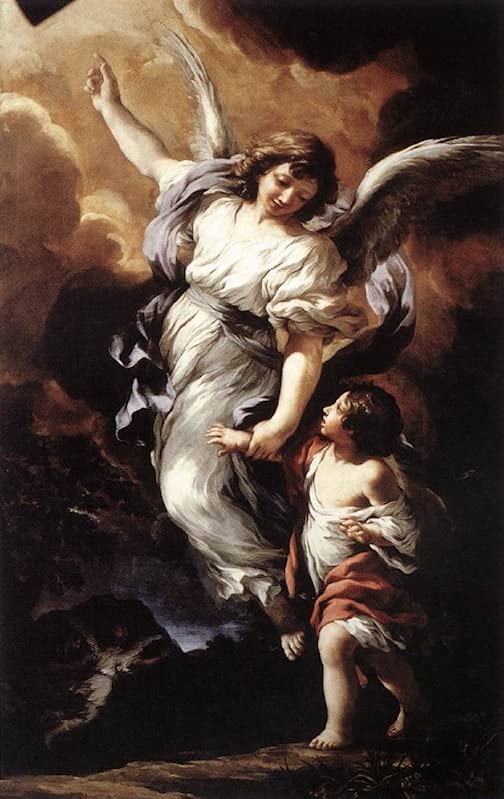 Affiche impression d'art tableau l'ange gardien Pietro Da Cortona image sur toile 60x90