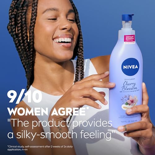 NIVEA Oil Infused Cherry Blossom and Jojoba Oil Body Lotion for Women, Fast-Absorbing and Non-Greasy Cherry Blossom Scented Lotion Moisturizes for 48 Hours, 16.9 Fl Oz Pump Bottle - image 8
