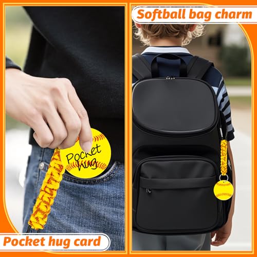 Eyourlife 6Pcs Softball Braided Lanyard Keychain for Girls, Softball Keychain Bulk with Hook and DIY Name Pocket Hug Card, Softball Backpack Charms Softball Team Gifts for Sport Fans