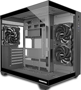 MUSETEX Caja PC ATX, Soporte 360MM RAD, 270° Vista Completa Cristal Templado Caja PC Gaming con Type-C, 3 Ventiladores Sin LED Pre-Instalados, Caja Ordenador Mid Tower ATX, Negro, Y6