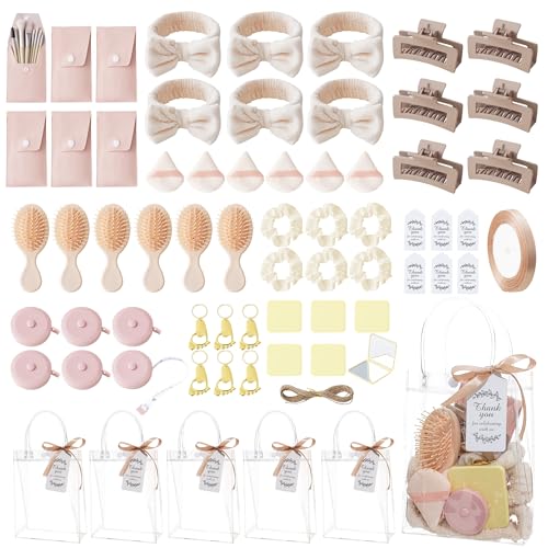 116Pcs Baby Shower Prizes for Game Winners Favors Gifts Set including Hair Clips Hair Brush Makeup Brushes Gift Bags for Baby Shower Party Guests Bridal Shower Favors (Beige)