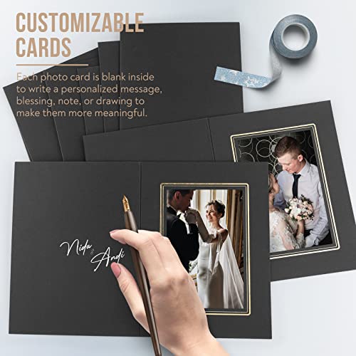Golden State Art, Pack Of 200, 4X6 Photo Folders, Cardboard Picture Frame, Paper Photo Frame Cards, Greetings/Invitation Cards, Special Events: Graduation, Christmas, Wedding(Black With Gold Lining) #TOP5