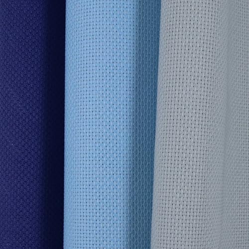 Image of KCS 3 pc of 15 inch x 18 inch(38cmx45cm) Counted Cross Stitch Cotton Aida Cloth Needlework Rolled Fabric Box,16CT,Sea Foam+Light Blue+Royal Blue