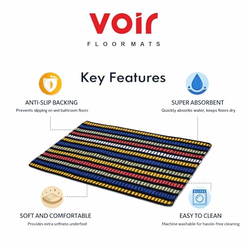 Image of Voir Door Mat Set of 2, Anti-Skid Cotton Blend Kitchen Rugs, 60 x 40 cm, Multi Color Mix N Match Design, Super Absorbent Quick Dry Bath Mat, Soft Cotton Door Mat for Bathroom, Shower & Wash Area