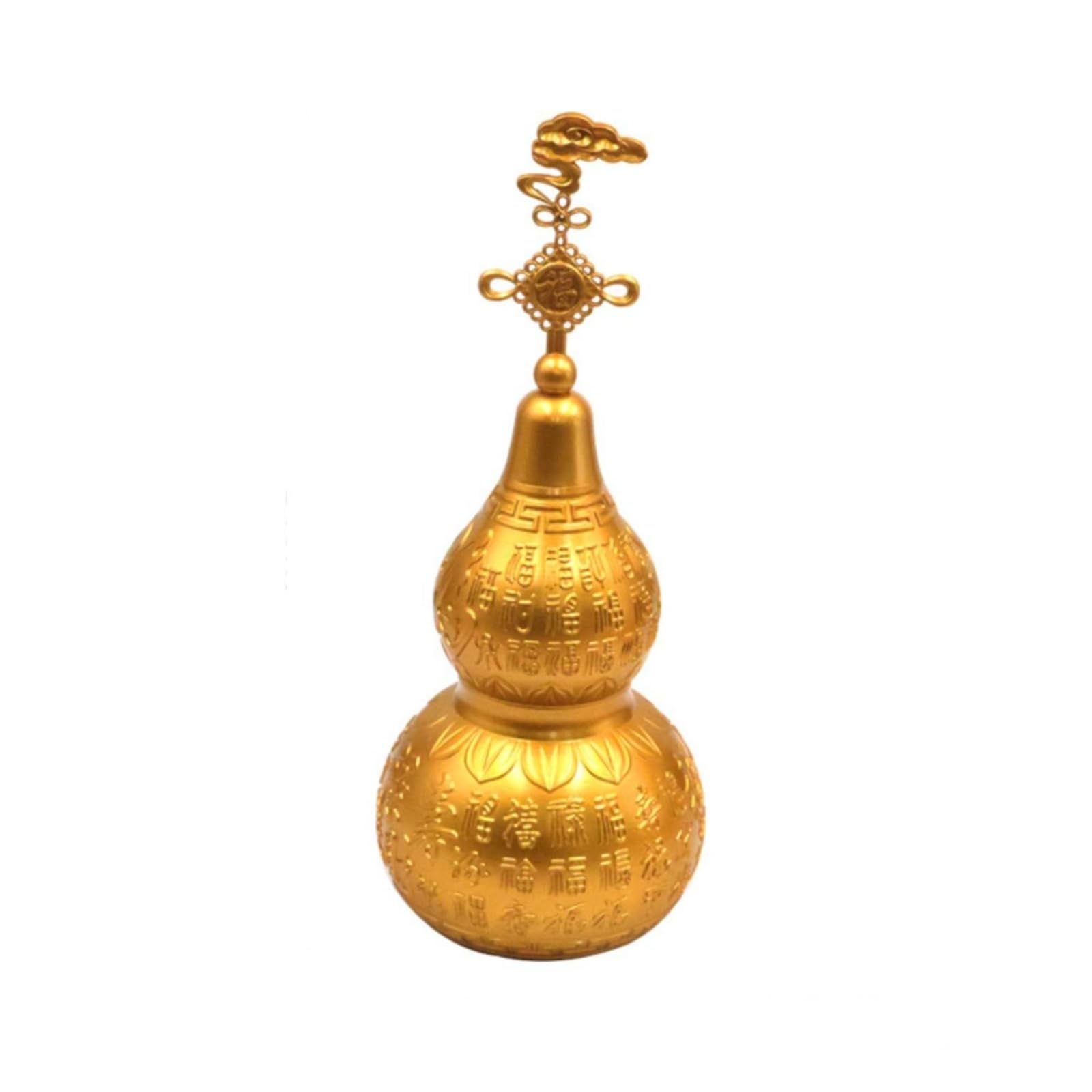 Calabaza de Latón Figura Ornamento Escultura Estatua Acabado Latonado con Relieve Chino y Adecuada para Entrada Sala Estantería Escritorio de Trabajo Colección 24cm