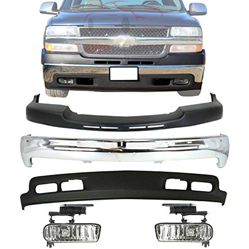 New Front Bumper Chrome + Upper Cover Textured + Lower Valance Air Deflector Primed + Fog Lights Left Driver & Right Passenger Side For 2001-2002 Chevrolet Silverado 2500HD 3500 Direct Replacement New Front Bumper Chrome + Upper Cover Textured + Lower Valance Air Deflector Primed + Fog Lights Left Driver & Right Passenger Side For 2001-2002 Chevrolet Silverado 2500HD 3500 Direct Replacement