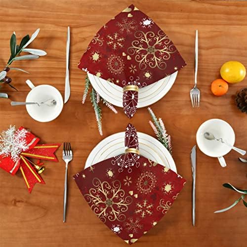 Christmas Gold White Snowflakes Cloth Napkin Washable Reusable Polyester Table Napkins Set of 6 for Home Dinner Party Holiday