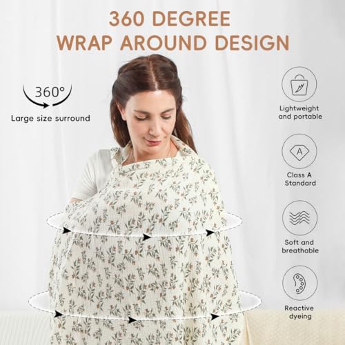 Image of SNOWIE SOFT 84x59CM Muslin Nursing Cover for Breastfeeding, Breathable 100% Cotton Breastfeeding Cover with Rigid Hoop for Mother Nursing Apron New Nom Essentials