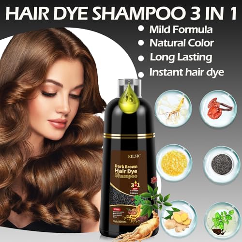 Szampon do Farbowania Włosów 3 w 1 – Naturalny Szampon Koloryzujący 500 ml, Szampon do Włosów dla Kobiet i Mężczyzn, Szampon Przeciw Siwym Włosom, Natychmiastowy Efekt (Głęboka czerń)