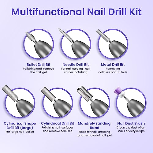 Nagelfräser, Nagelfräser für Gelnägel, Elektrische Nagelfeile 20000 u/Min Verstellbare Geschwindigkei Fräser für gelnägel, Pediküre Maniküre Set für Nagelhaut Shellac Acrylgel