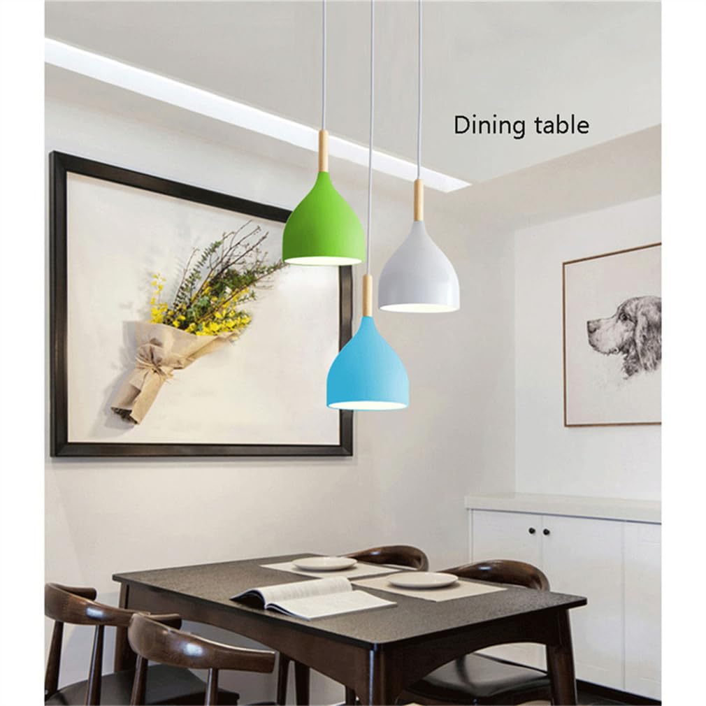 Nowoczesne lampy wiszące do restauracji Aluminiowe i metalowe wiszące oprawy oświetleniowe do barów Lampa sufitowa z drewna makaronik na wyspę kuchenną, jadalnię, strych, bar (zielony)