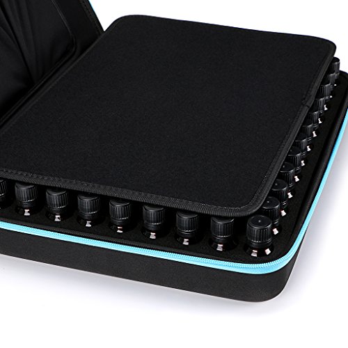 Hipiwe 108 Essential Oils Carrying Case Holds 5ml, 10ml, 15ml Bottles Hard Shell Exterior EVA Essential Oils Storage Organzier Bag with Foam Insert and Carrying Handle (Black+Blue 108) - Thumbnail 4