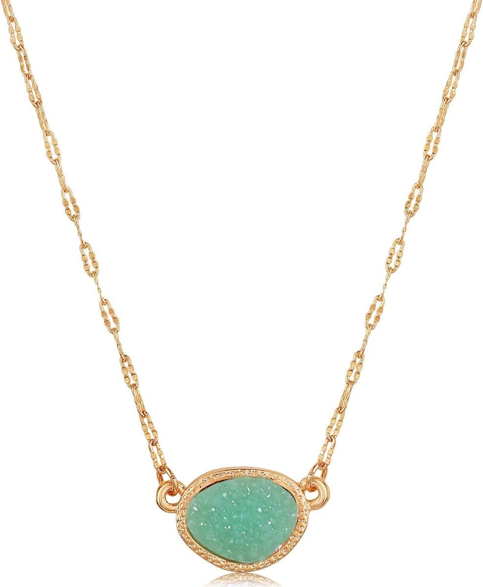 Humble Chic NY Simulated Druzy Pendant Necklace for Women with Sparkly Oval Stone - Gold, Silver, or Rose Gold Tone Chain - 16" with 3" Extender