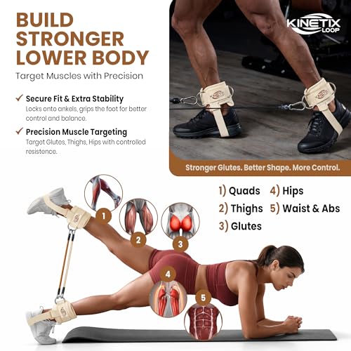 Image of Ankle Resistance Bands with Cuffs - 3-Level Latex Exercise Bands for Glutes, Kickbacks & Hip Training | Neoprene Padded Ankle Cuffs for Women & Men | Home Gym Workout Set with Mesh Bag