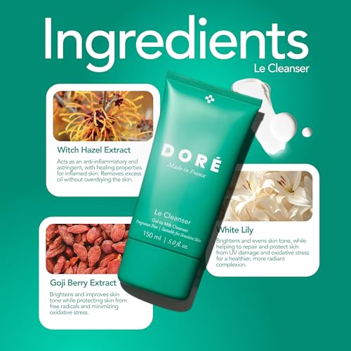 Image of Dore - Le Cleanser Gel to Milk Daily Face Cleanser | Gentle Hydrating Cleaner for Dry & Sensitive Skin | Makeup Remover for Women & Men for Face (5 fl oz | 150 ml)