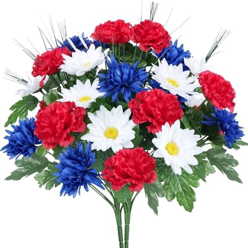 Amazon.com: Minnhua Red White and Blue Cemetery Flowers, 2Pcs Patriotic ...