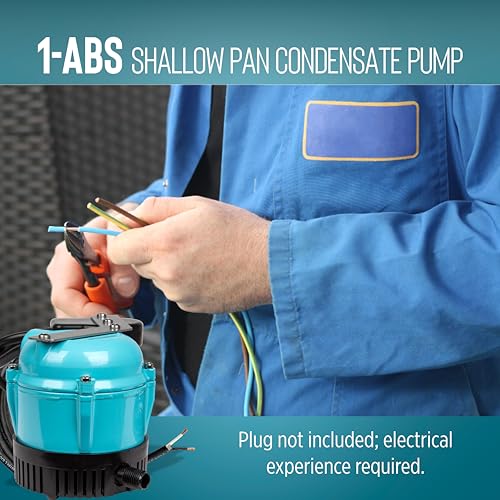 Image of Little Giant 1-ABS 230-volt, 50 /60 Hz, 1 /150 HP, 205 GPH Automatic Shallow Pan Condensate Removal Pump for Ceiling Mounted Air Conditioners or Dehumidifiers with 11' lead wires, Black /Blue, 550532
