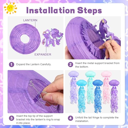 Image of Jellyfish Paper Lanterns Under The Sea Party Decorations for Mermaid Ocean Themed Birthday Party Decorations Baby Shower Classroom Decor 6pcs Blue Style Lantern