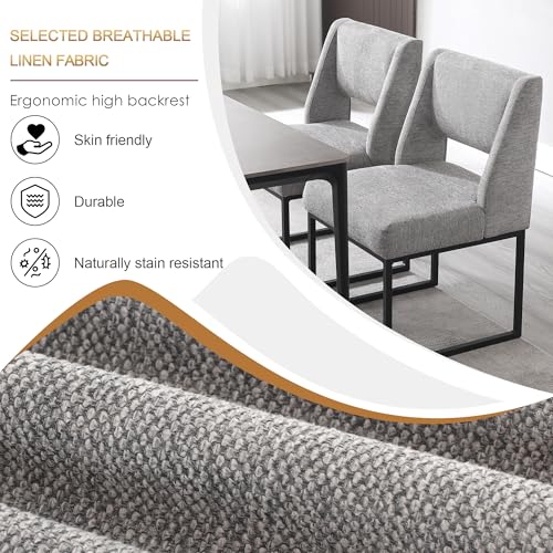 Image of Zesthouse Upholstered Dining Chairs Set of 6, Modern Dining Room Chairs with 4.1 inch Thickened Cushion & Metal Legs, Grey Linen Fabric Kitchen Chair with Padded High Back, Heavy Duty Kitchen Chair