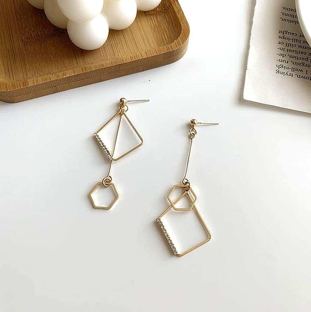Mismatch Asymmetry Abstract Irregular Geometry Drop Dangle Earrings Sparkling Rhinestone Long Chain Pendant Earrings for Woman - Image 5