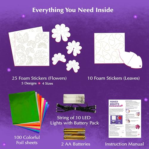 Image of Chalk and Chuckles Flower Lights - DIY Foil Art Craft Kit for Girls 9-12, Create 3D Flowers with LED String Lights, Mess-Free Creative Activity & Glowing Room Decor, Birthday Gift for Kids Age 8+