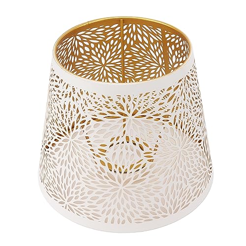 YUKERMARB Pantalla de Lámpara E27 E26, Patrón de Flores Talladas en Hierro Blanco, Diseño Moderno para Sala de Estar, 5,1x7,5x5,9 Pulgadas, Compatible con Base E26 E27