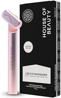 HOUSE OF BEAUTY LED Eye Massager - 4 in 1 Vibration + Heat + Microcurrent + Red light Massage Wand for Reduced Puffiness & Collagen Boost – Rechargable, Adjustable & Portable for Home Use, 1 Piece