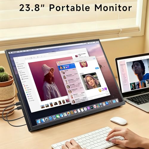 Image of 23.8 Inch Portable Monitor for Laptop, 120Hz FHD 1080P IPS External Monitor, 400 Nits HDR Large Second Screen with USB-C HDMI, VESA Compatible Travel Monitor for MacBook PC Phone PS5 Xbox Switch