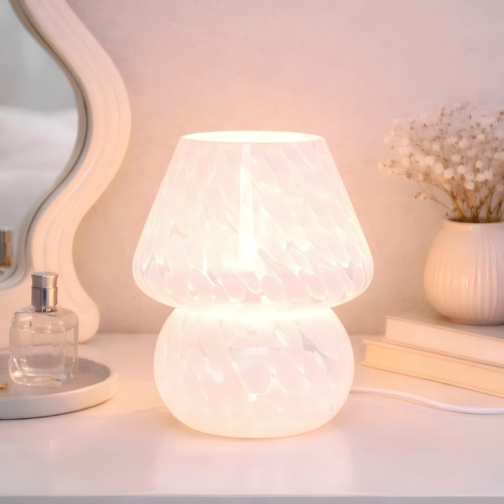ULAROOM USB Plug-in Mushroom Lamp Small Bedside Table Lamp with 3 Temperature LED Bulb, Free Dimming Nights Light for Bedroom/Living Room/Entryway/Corner Decor (Rainbow White)