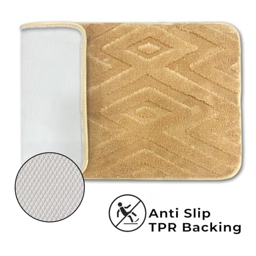 Image of LUXE HOME INTERNATIONAL Microfiber Bath Mat for Bathroom Anti Slip Water Soak Plush Soft Bahrain Intersect Door Mat for Home Bedroom Washable Floor Rug (40x58cm Gold) Pack of 1