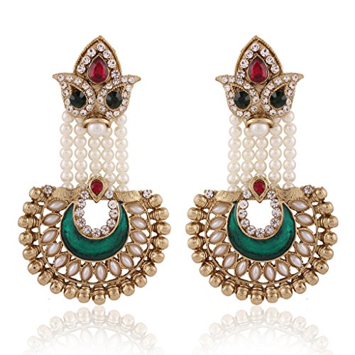I Jewels 18k Gold Plated Indian Bollywood Faux Kundan & Pearl Ethnic Designer Party Wear Earrings for Women (E2520MG)