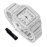 richhut Luxury Diamond Watch for Kids Teen - Iced Out Bling Platinum Plated - 40mm Square Dial Strap 7.3' - Adjuster Tool Included