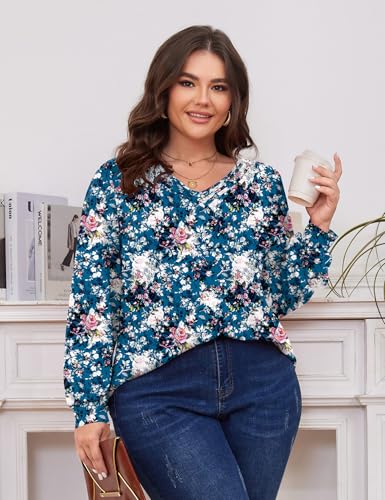 TFSDOD Plus Size Tops for Women Long Sleeve V Neck Shirts Dressy Casual Blouse Loose Fit Basic Tee Tshirt(1X-5X)3